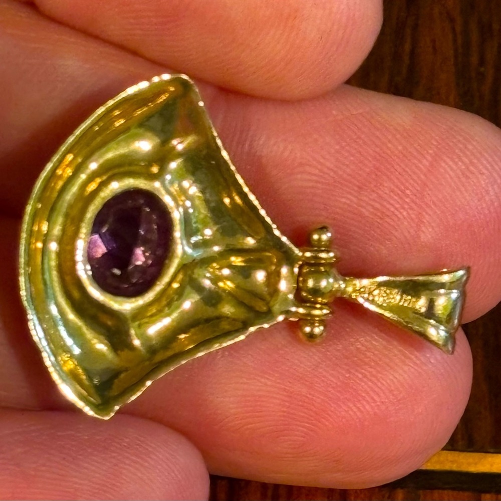 Antique Genuine Hand-Hammered 14K Yellow Gold Oval Cut Amethyst Pendant No Chain - Picture 2 of 5
